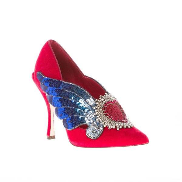 DOLCE & GABBANA donna décolleté Lori in velluto ROSSO con maxi gioiello. Tacco 10,5 - immagine 2