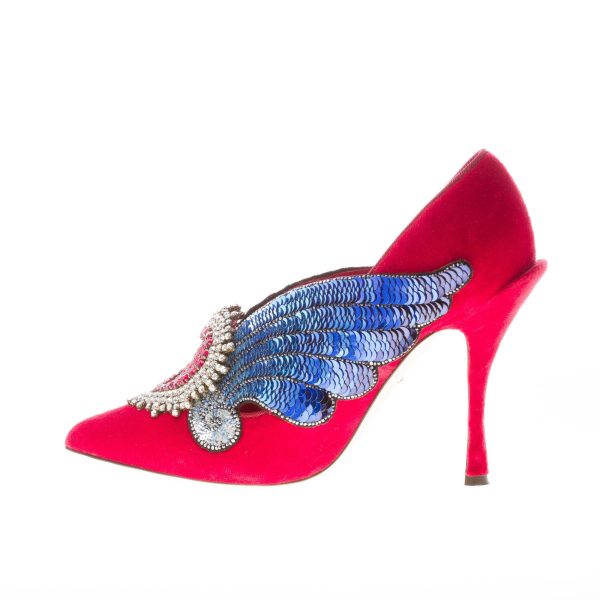 DOLCE & GABBANA donna décolleté Lori in velluto ROSSO con maxi gioiello. Tacco 10,5 - immagine 5