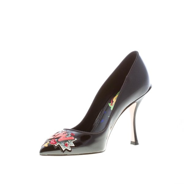 DOLCE & GABBANA donna décolleté Lori in vitello lucido NERO con ricamo WOW. Tacco 9 cm - immagine 6