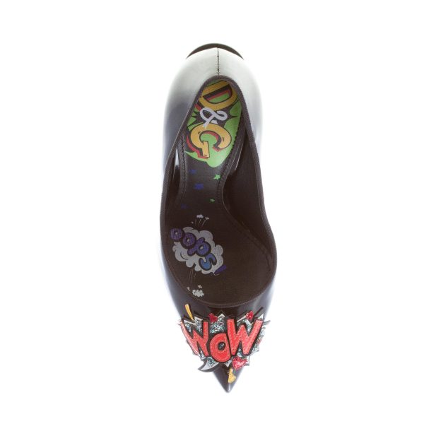 DOLCE & GABBANA donna décolleté Lori in vitello lucido NERO con ricamo WOW. Tacco 9 cm - immagine 7