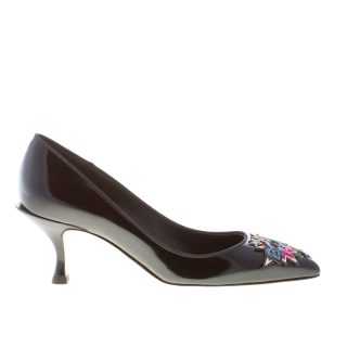 DOLCE & GABBANA donna décolleté Lori in vitello lucido NERO con ricamo BOOM. Tacco 6 cm