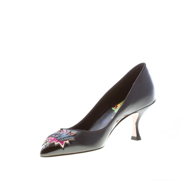 DOLCE & GABBANA donna décolleté Lori in vitello lucido NERO con ricamo BOOM. Tacco 6 cm - immagine 6