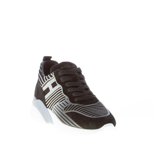 HOGAN donna Active One sneaker in camoscio NERO e lavorazione glitter argento - immagine 2