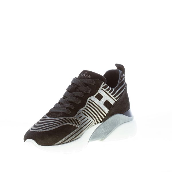 HOGAN donna Active One sneaker in camoscio NERO e lavorazione glitter argento - immagine 6