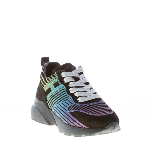 HOGAN donna Active One sneaker in camoscio NERO e lavorazione glitter multicolore - immagine 2