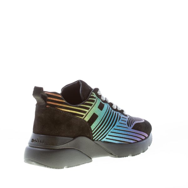 HOGAN donna Active One sneaker in camoscio NERO e lavorazione glitter multicolore - immagine 3