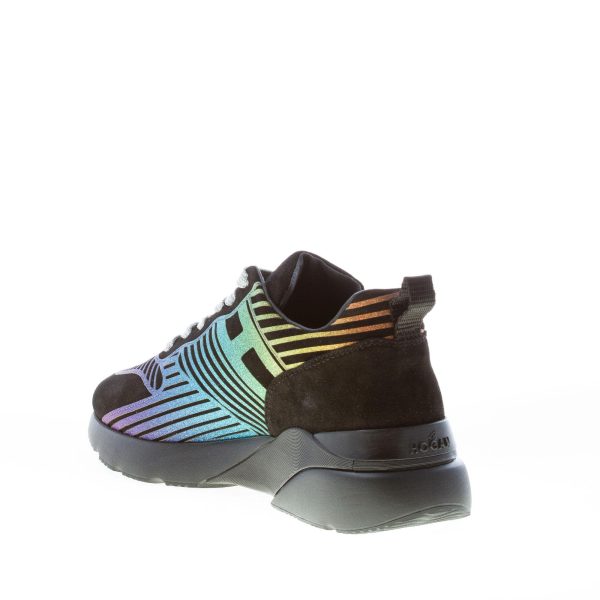 HOGAN donna Active One sneaker in camoscio NERO e lavorazione glitter multicolore - immagine 4