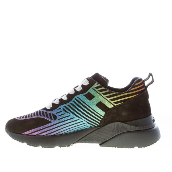 HOGAN donna Active One sneaker in camoscio NERO e lavorazione glitter multicolore - immagine 5