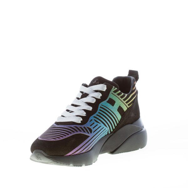 HOGAN donna Active One sneaker in camoscio NERO e lavorazione glitter multicolore - immagine 6