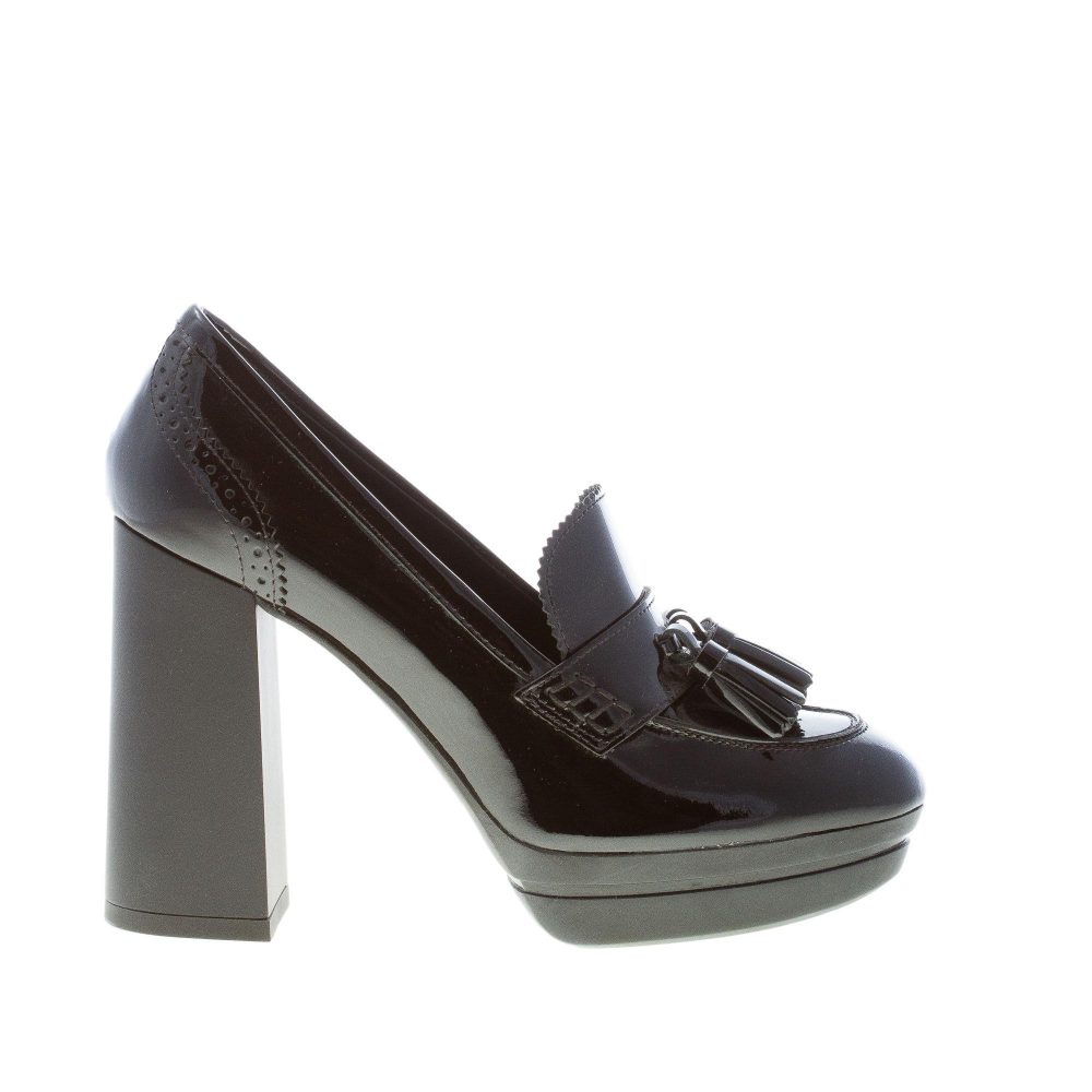 HOGAN donna décolleté H391 in vernice NERO con fascetta e nappe. Tacco 11  cm | Strike Calzature