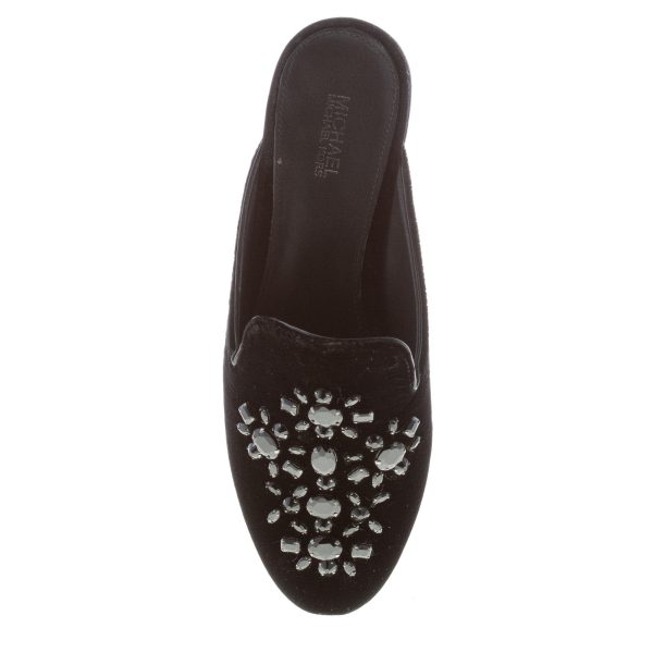 MICHAEL KORS donna sabot Edie Slide in velluto NERO con pietre. Suola cuoio - immagine 7