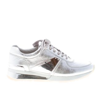 MICHAEL KORS donna sneaker Allie Plate Wrap in pelle metallizzata ARGENTO
