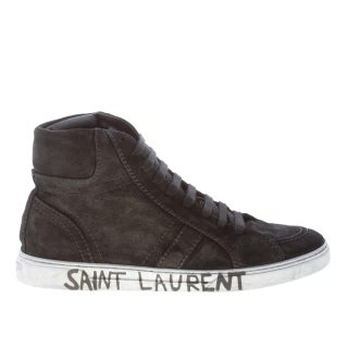 SAINT LAURENT uomo sneaker alta in camoscio NERO con suola vintage e logo