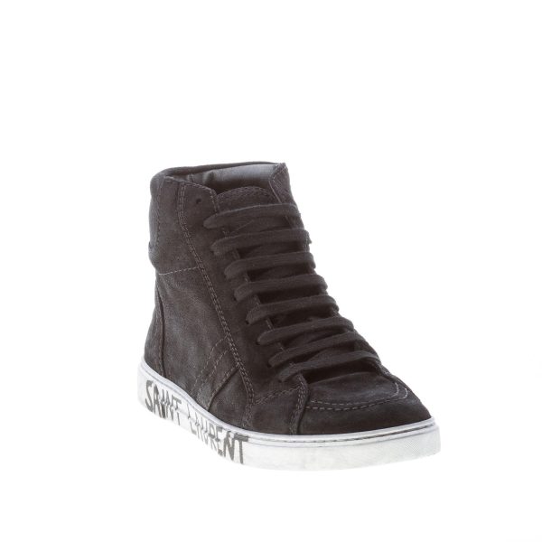SAINT LAURENT uomo sneaker alta in camoscio NERO con suola vintage e logo - immagine 2