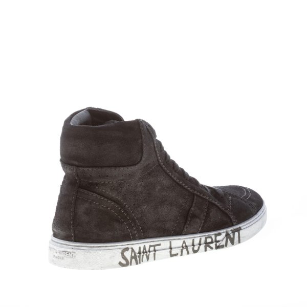 SAINT LAURENT uomo sneaker alta in camoscio NERO con suola vintage e logo - immagine 3
