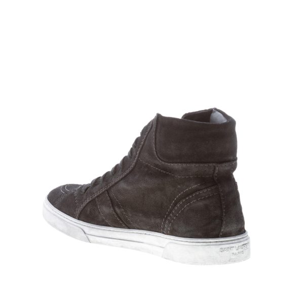 SAINT LAURENT uomo sneaker alta in camoscio NERO con suola vintage e logo - immagine 4