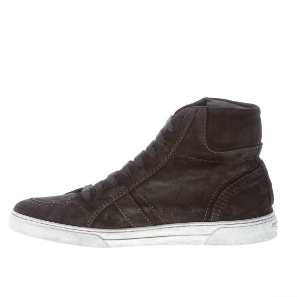 SAINT LAURENT uomo sneaker alta in camoscio NERO con suola vintage e logo - immagine 5