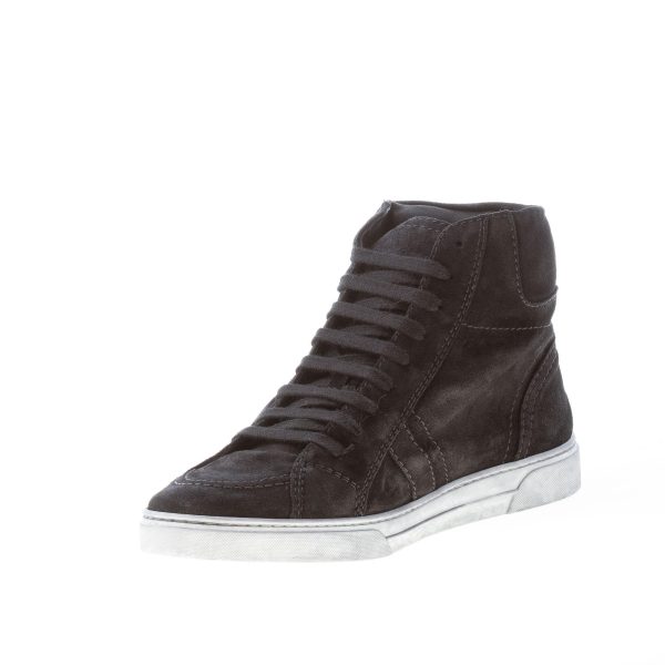 SAINT LAURENT uomo sneaker alta in camoscio NERO con suola vintage e logo - immagine 6