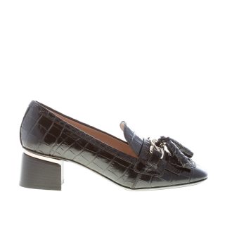 TOD'S donna décolleté in pelle stampa cocco NERO con catena e nappe. Tacco 5 cm