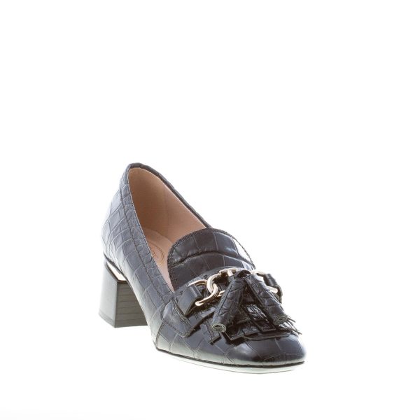 TOD'S donna décolleté in pelle stampa cocco NERO con catena e nappe. Tacco 5 cm - immagine 2