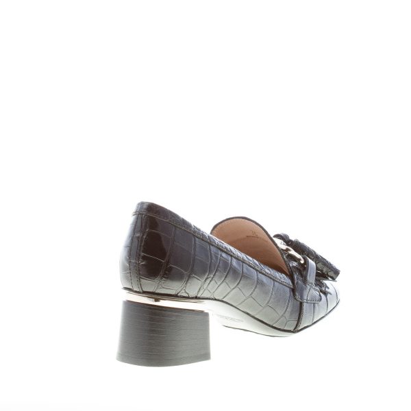 TOD'S donna décolleté in pelle stampa cocco NERO con catena e nappe. Tacco 5 cm - immagine 3