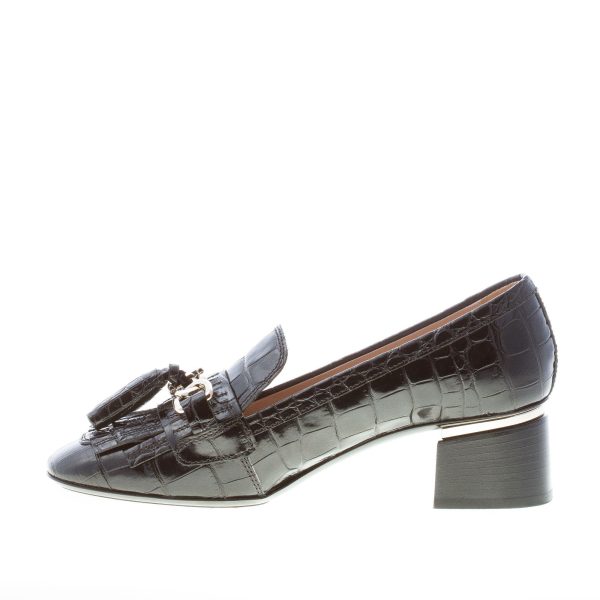 TOD'S donna décolleté in pelle stampa cocco NERO con catena e nappe. Tacco 5 cm - immagine 5