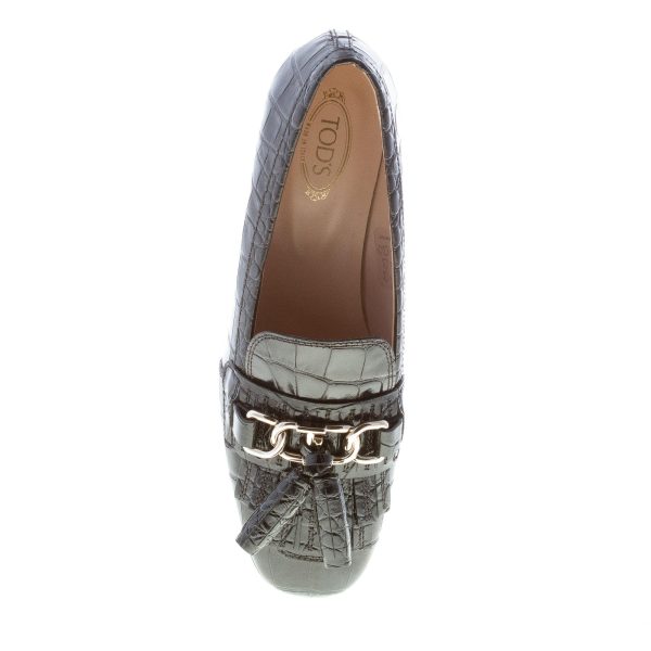 TOD'S donna décolleté in pelle stampa cocco NERO con catena e nappe. Tacco 5 cm - immagine 7