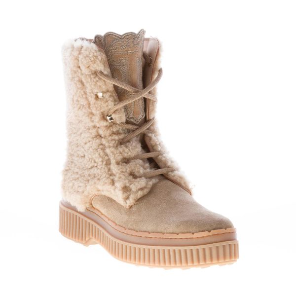 TOD'S donna stivaletto stringato in camoscio e montone TABACCO chiaro - immagine 2