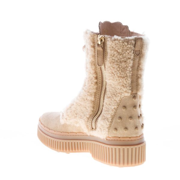 TOD'S donna stivaletto stringato in camoscio e montone TABACCO chiaro - immagine 4