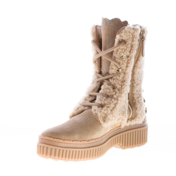 TOD'S donna stivaletto stringato in camoscio e montone TABACCO chiaro - immagine 6