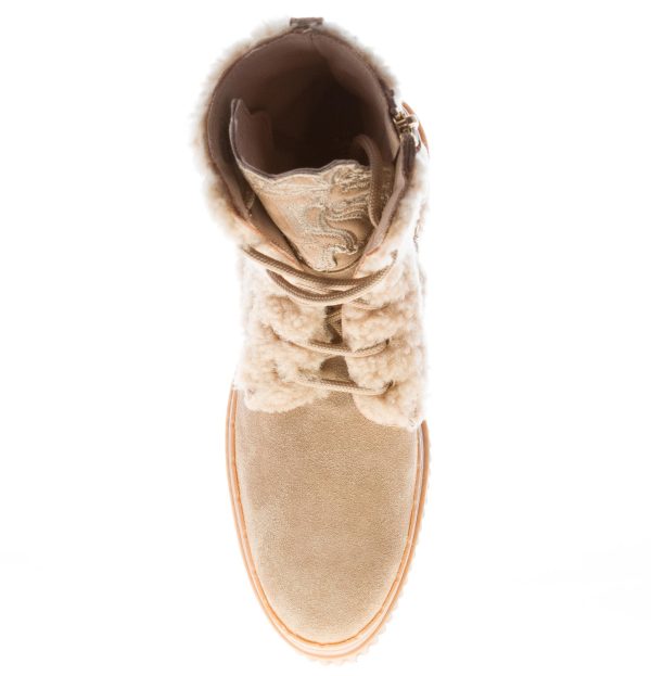 TOD'S donna stivaletto stringato in camoscio e montone TABACCO chiaro - immagine 7