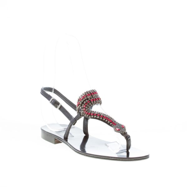 EMANUELA CARUSO donna sandalo basso infradito in pelle NERO con gioiello snake rosso. Tacco 1 cm - immagine 2