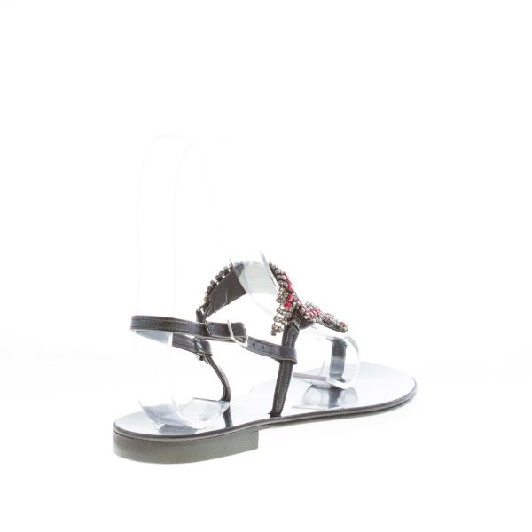 EMANUELA CARUSO donna sandalo basso infradito in pelle NERO con gioiello snake rosso. Tacco 1 cm - immagine 3