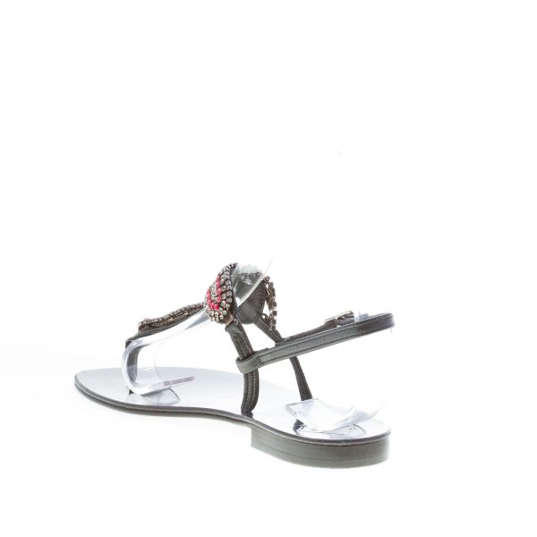 EMANUELA CARUSO donna sandalo basso infradito in pelle NERO con gioiello snake rosso. Tacco 1 cm - immagine 4