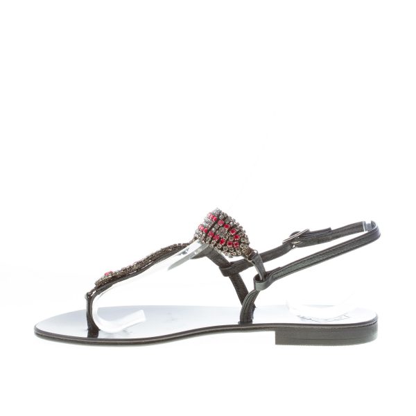 EMANUELA CARUSO donna sandalo basso infradito in pelle NERO con gioiello snake rosso. Tacco 1 cm - immagine 5