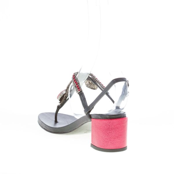 EMANUELA CARUSO donna sandalo infradito in pelle NERO con snake e pietre rosso. Tacco 5 cm - immagine 4