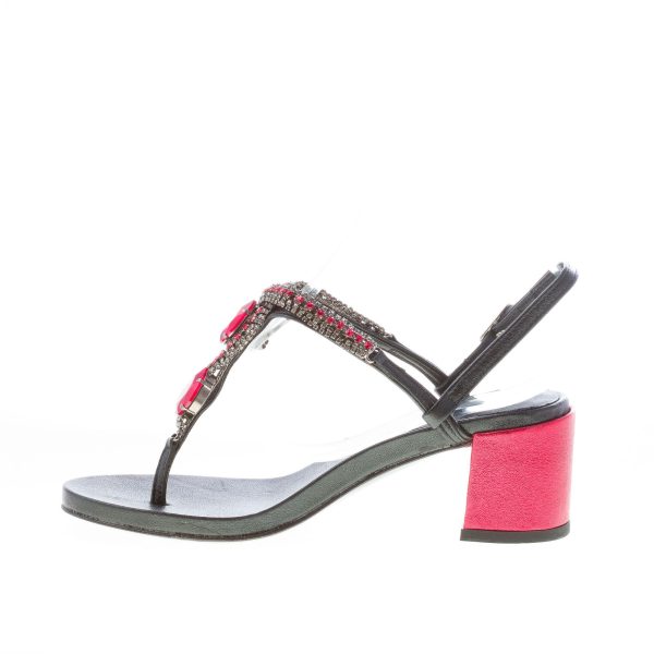 EMANUELA CARUSO donna sandalo infradito in pelle NERO con snake e pietre rosso. Tacco 5 cm - immagine 5