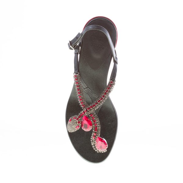 EMANUELA CARUSO donna sandalo infradito in pelle NERO con snake e pietre rosso. Tacco 5 cm - immagine 7