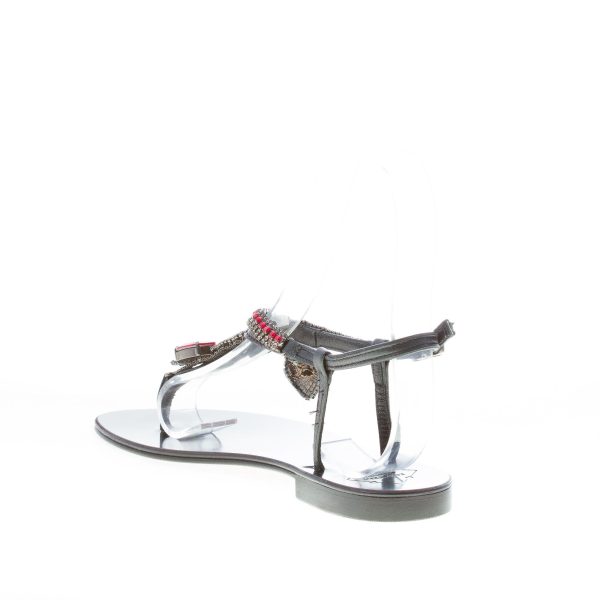 EMANUELA CARUSO donna sandalo basso infradito in pelle NERO con snake e pietre rosso. Tacco 1 cm - immagine 4