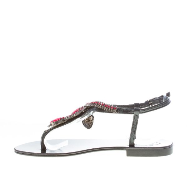 EMANUELA CARUSO donna sandalo basso infradito in pelle NERO con snake e pietre rosso. Tacco 1 cm - immagine 5