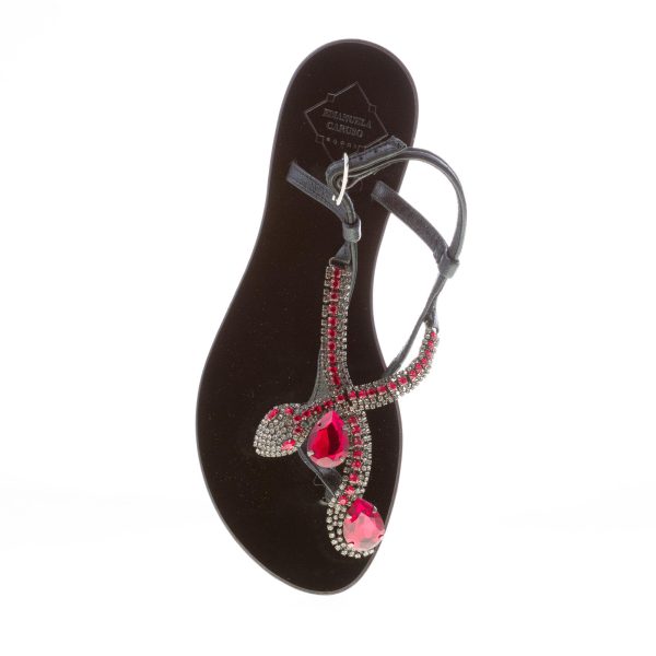EMANUELA CARUSO donna sandalo basso infradito in pelle NERO con snake e pietre rosso. Tacco 1 cm - immagine 7