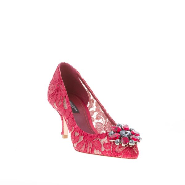 DOLCE & GABBANA donna decolletè Bellucci in pizzo Taormina ROSSO con gioiello. Tacco 6 cm - immagine 2