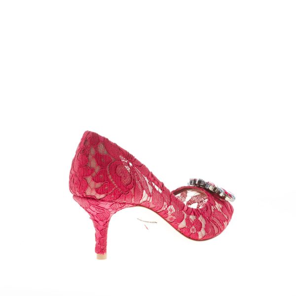 DOLCE & GABBANA donna decolletè Bellucci in pizzo Taormina ROSSO con gioiello. Tacco 6 cm - immagine 3