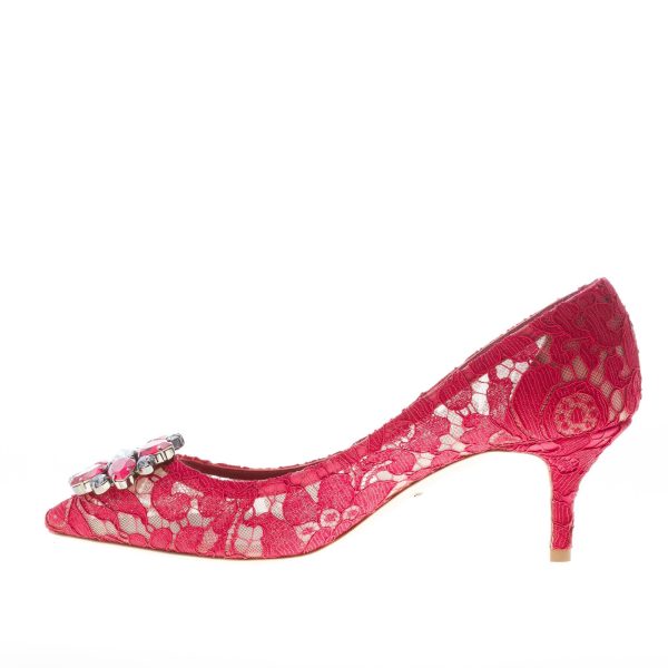 DOLCE & GABBANA donna decolletè Bellucci in pizzo Taormina ROSSO con gioiello. Tacco 6 cm - immagine 5