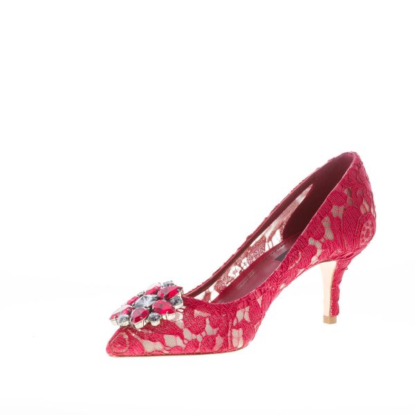 DOLCE & GABBANA donna decolletè Bellucci in pizzo Taormina ROSSO con gioiello. Tacco 6 cm - immagine 6