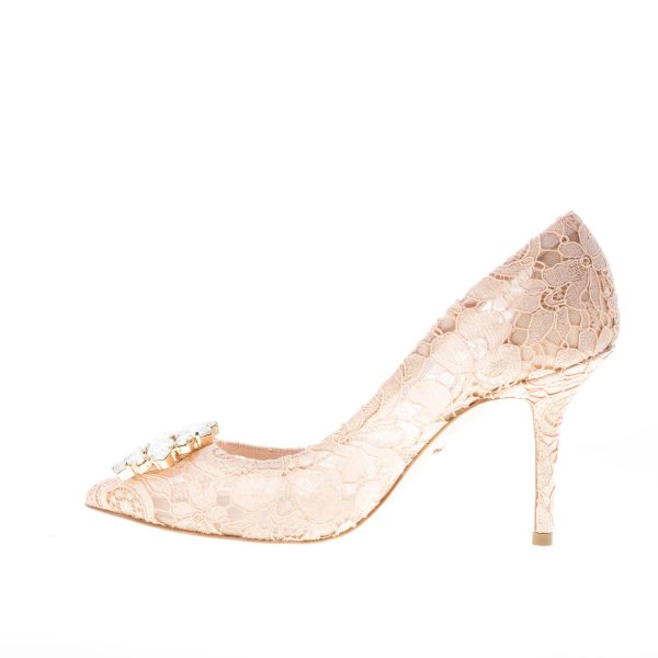 DOLCE & GABBANA donna decolletè Bellucci in pizzo Taormina ALBICOCCA con gioiello. Tacco 9 cm - immagine 5