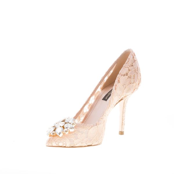 DOLCE & GABBANA donna decolletè Bellucci in pizzo Taormina ALBICOCCA con gioiello. Tacco 9 cm - immagine 6