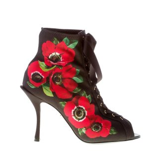 DOLCE & GABBANA donna stivaletto Bette in jersey stampato NERO. Tacco 9 cm