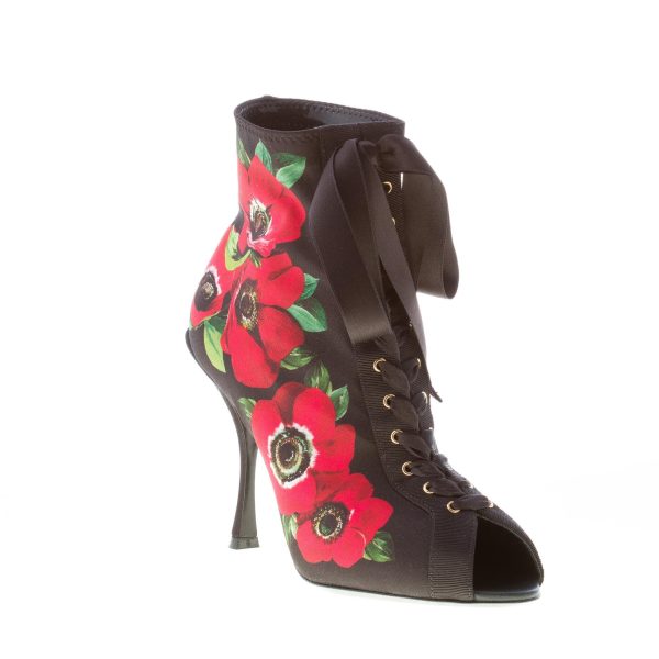 DOLCE & GABBANA donna stivaletto Bette in jersey stampato NERO. Tacco 9 cm - immagine 2