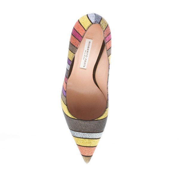 ROBERTO FESTA donna decolletè in tessuto glitter wave MULTICOLORE. Tacco 10 cm - immagine 7